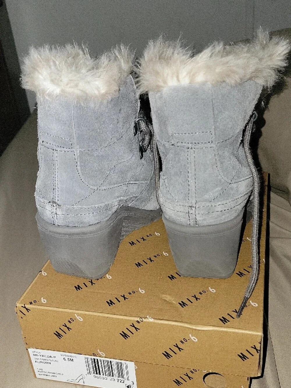 Caterpillar Gray Suede Faux-Fur Wedge Ankle Boots